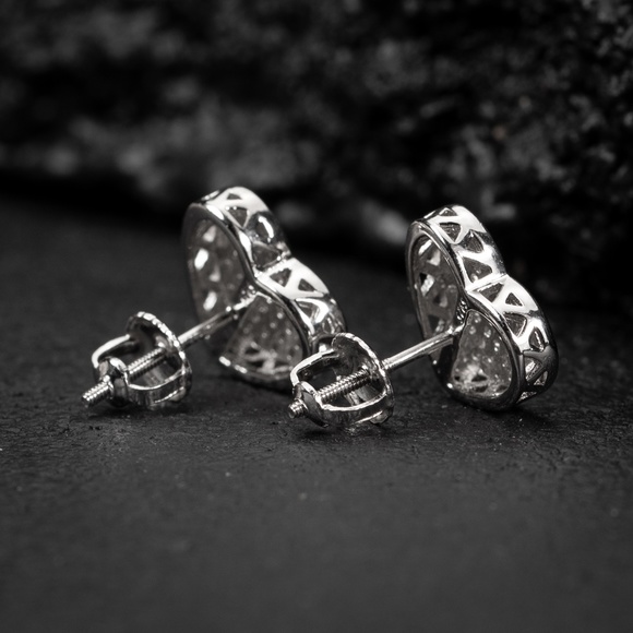 Womens Large Heart White Gold 925 Sterling Silver Micro Pave Cz Stud Earrings - Picture 3 of 5